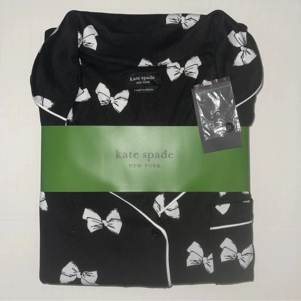 Kate Spade Black Pajama Set with White Bow Design size medium - Picture 1 of 1
